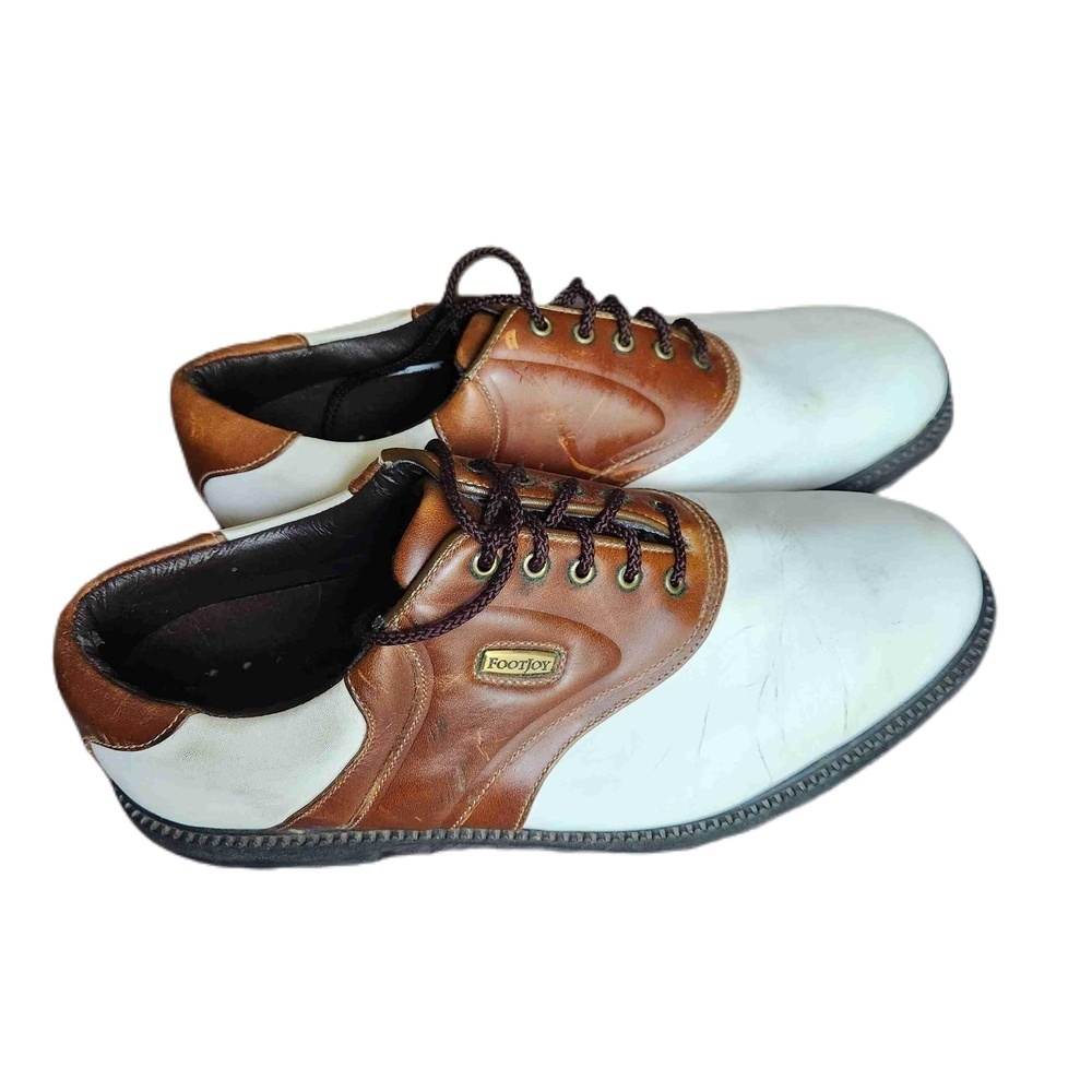 Footjoy Mens Golf Shoes White Brown Lace Up Size 10 - Picture 1 of 6